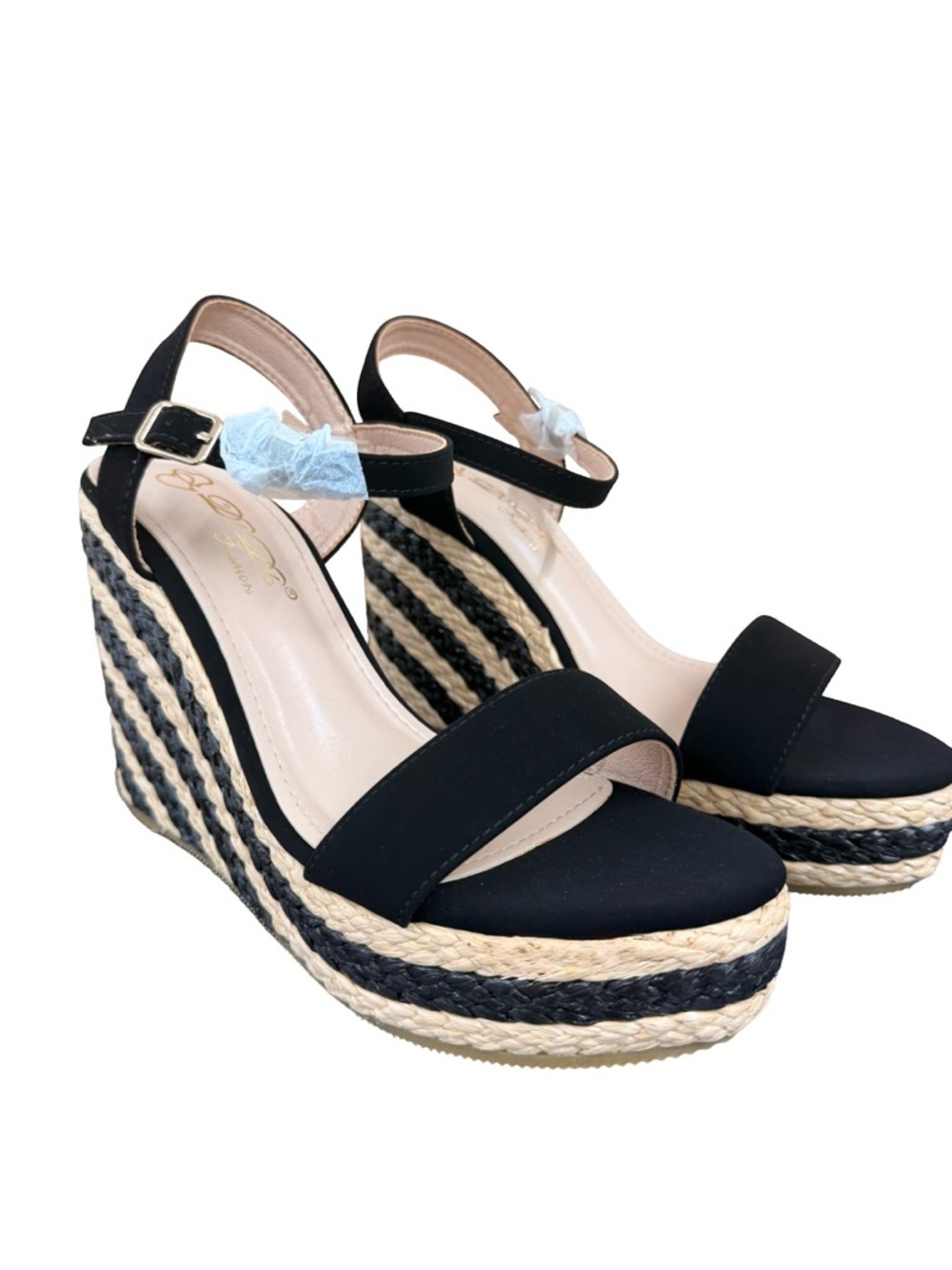 NWT Black Woven Espadrille Wedge Sandals
